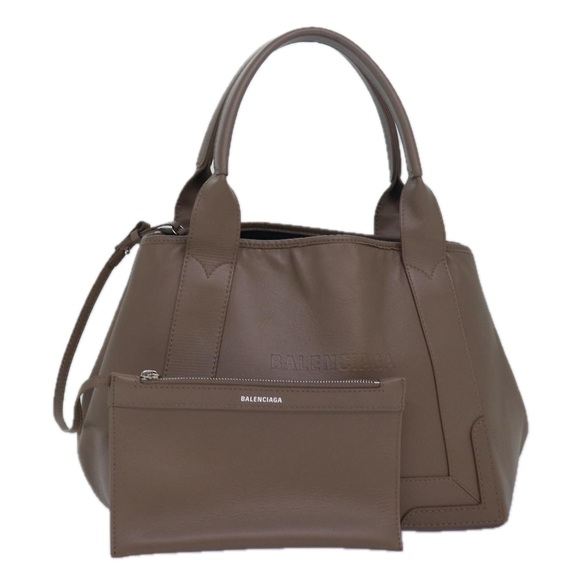BALENCIAGA Navy Cabas Hand Bag Leather Gray 339933 Auth 80962 - Picture 1 of 16
